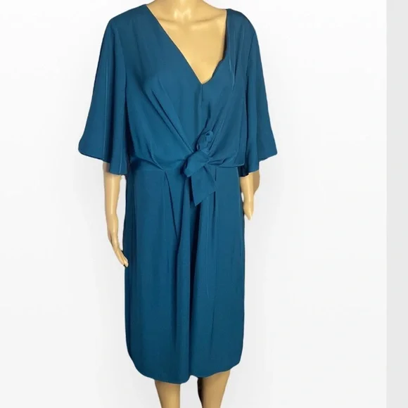 City Chic Women Plus Size 18 Teal Dress Knot Front - Picture 3 of 9